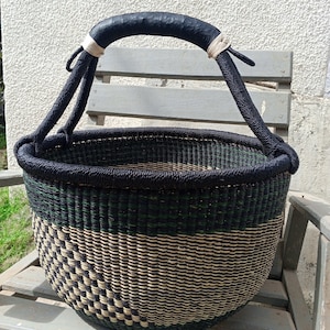 Panier en paille Bolga, panier cadeau pour mère, panier pour faire ses courses, panier écologique avec anse, panier de rangement pour la maison, fourre-tout d'épicerie, panier de camp
