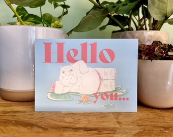 Nijlpaard ansichtkaart "Hallo jij"