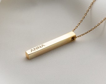 Vertical Bar Necklace for Women Personalized with Location, Date, Name Engraved Necklace Gold Silver Rose 4 Name Necklace Bar Gift(NCK-0042)