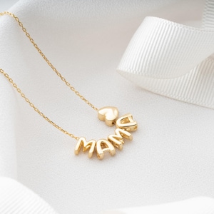 Colar com letras de balão para mãe, colar personalizado com letras de bolhas 3D, colar com nome inicial, colar com mini nome em ouro maciço