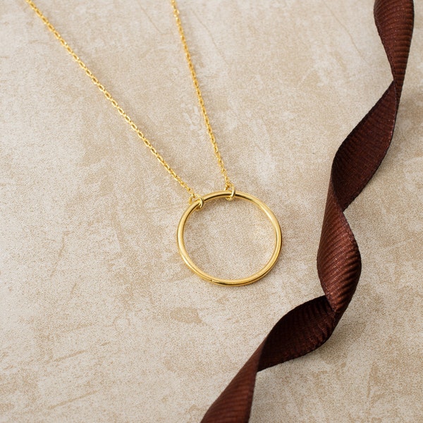 Open Circle Necklace, SILVER, GOLD, ROSE Gold, Simple Dainty Gold Circle Necklace, Delicate Circle Outline, Mothers Day Gifts - Nck-0169