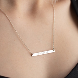 Gold Bar Necklace, Custom Bar Necklace, Personalized Name Necklace, Mom Gift, Coordinates Name Necklace,Personalized Bar Necklace(Nck-0079D)