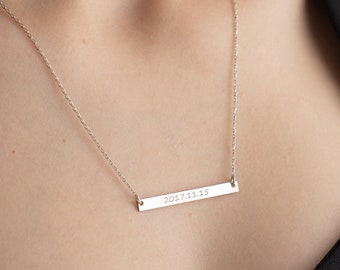 Gold Bar Necklace, Custom Bar Necklace, Personalized Name Necklace, Mom Gift, Coordinates Name Necklace,Personalized Bar Necklace(Nck-0079D)