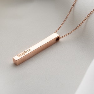 Personalized 3D Vertical Bar Necklace | Customize 4 Sides with Engraving | Birthday or Anniversary Jewelry Gifts for Her Mom Grandma Sister