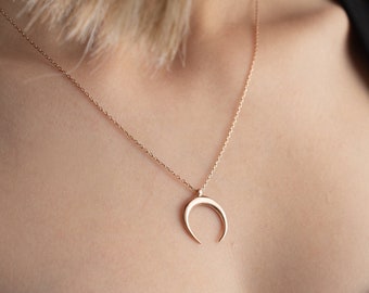 Sterling Silver Crescent Moon Necklace - Gold and Rose Gold - Mother's Day Gift,Crescent Moon Necklace,Christmas Gift-Mom Gift (NCK-0178)