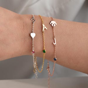 Personalisiertes Armband Geburtsstein Buchstabe Mutter Tochter Geburtsstein Armband mit silbernem Buchstabenarmband