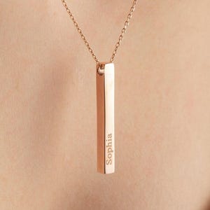 Personalized 4-Sided Bar Necklace: Custom Engraved Name Necklace