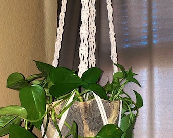 Large macrame plant hanger in natural white