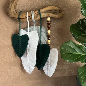 Leaf macrame wall hanging, macrame feathers, nature inspired wall art