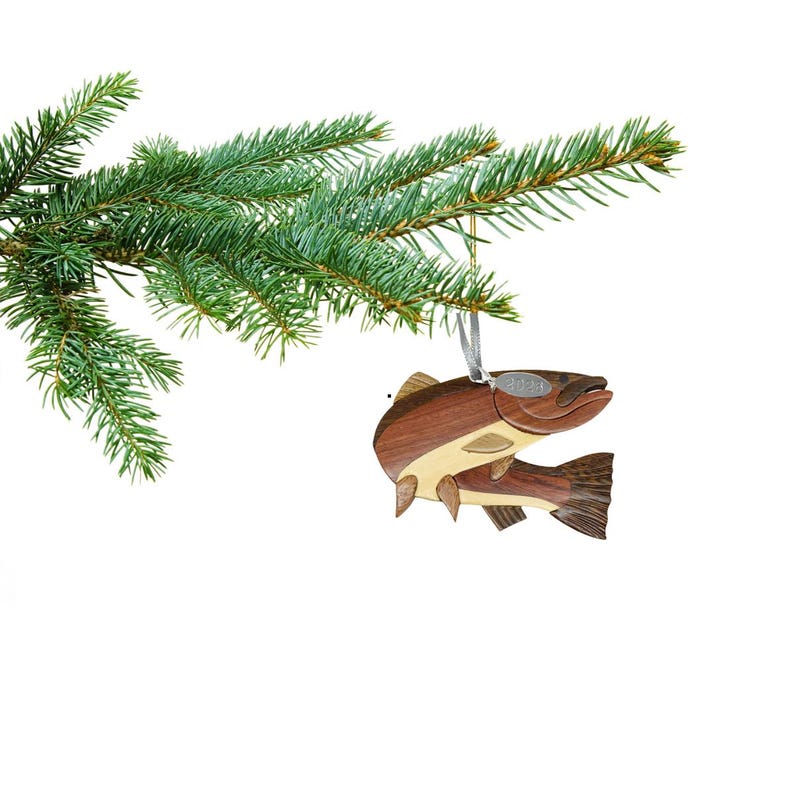 Handcrafted Two-Tone Wood Trout Christmas Ornament - Thumbnail 2