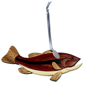 Handcrafted Two-Tone Wood Bass Fishing Christmas Ornament - 2026 Tag
