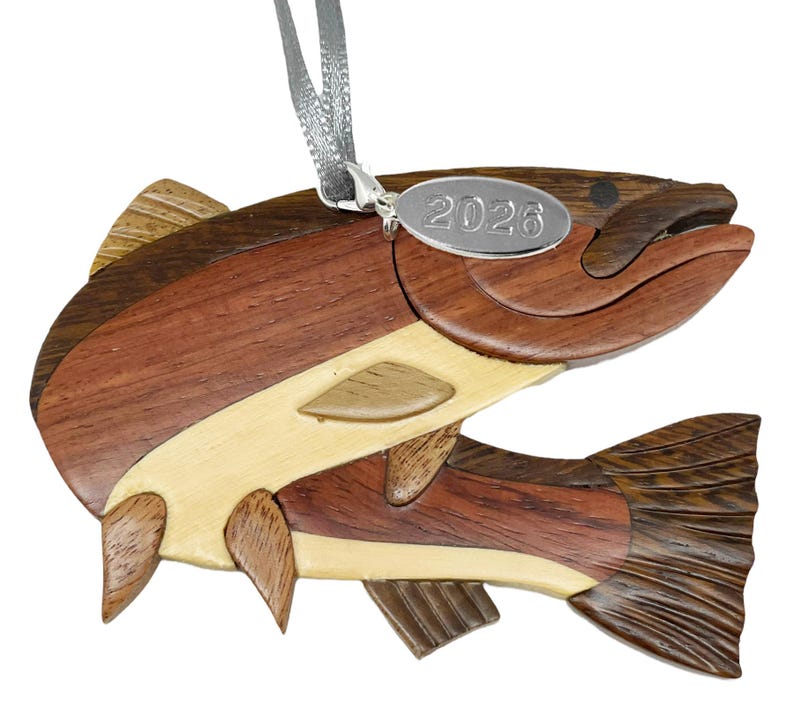 Handcrafted Two-Tone Wood Trout Christmas Ornament