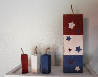 Wooden Decor, Home Decor, Home Accents, Accent Decor, House Decor, Decorative Tiered Tray, Shelf Decor, Independence Day, Fourth of July