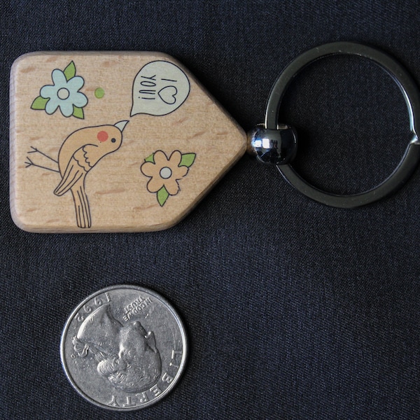 Dual Sided Wooden Keychain, House-shaped Wooden Key Chain, Birds Keychain, I Love You Keychain, Perfect Gift For Any Occasion