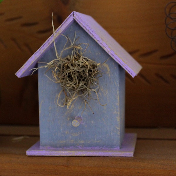 Mini Birdhouse, Wooden Birdhouse, Shelf Decor, Accent Decor, House Decor, Decorative Tiered Tray, Farmhouse Style Decor, Purple Pastels