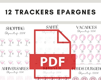 Trackers epargnes minimalistes à telecharger, défis et supports économies PDF, format 8x16 | Blush Budget