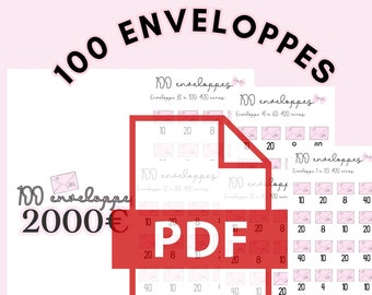 Défis 100 enveloppes à télécharger, défis et supports économies PDF, A5 A6 | Blush Budget