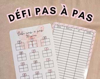 Défi pas à pas, défis, challenges, épargnes, Blush Budget | A5, A6