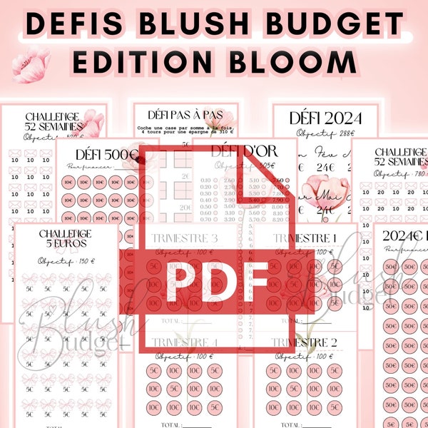 Défis économies édition Bloom à télécharger, défis et supports PDF, format A5, A6 | Blush Budget