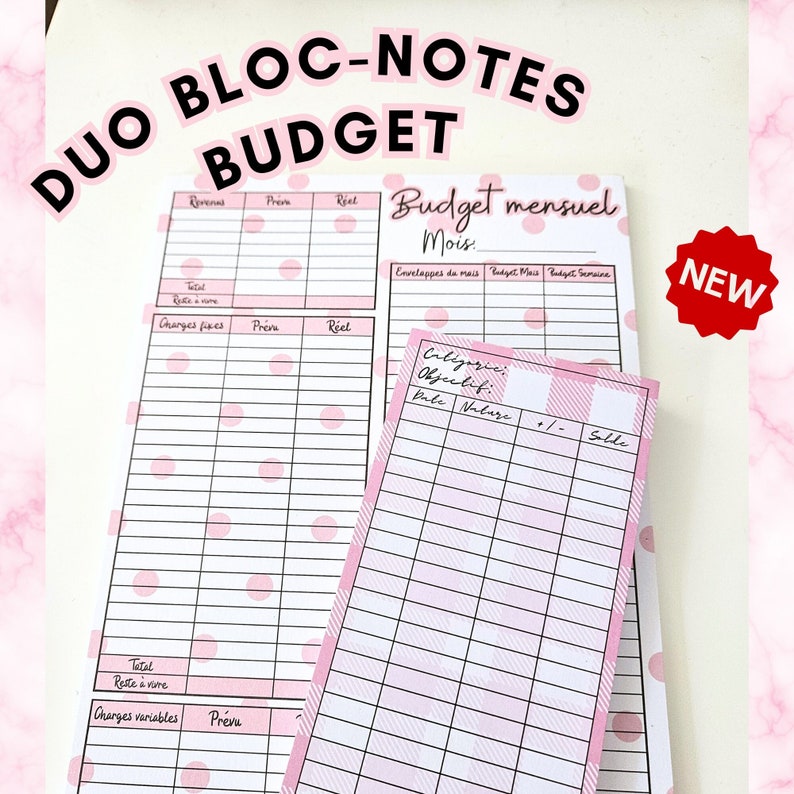 DUO BLOC-NOTES Budget mensuel et trackers suivi challenge économies, épargnes, budget planner Blush Budget image 1