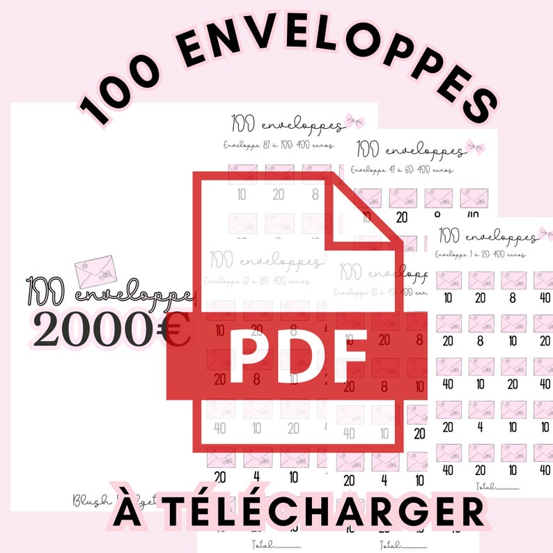 Défis 100 enveloppes à télécharger, défis et supports économies PDF, A5 A6 Blush Budget image 1