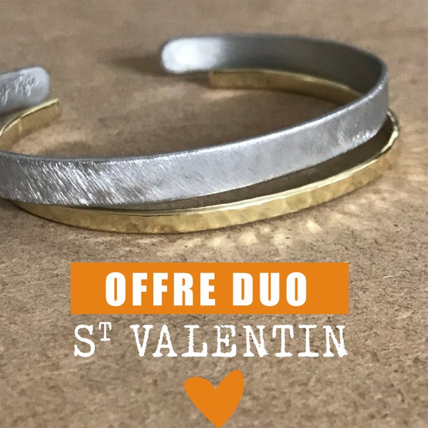 Offre Saint Valentin 2 Bracelets personnalisés avec message ou prénom pour offrir en couple pour homme ou femme