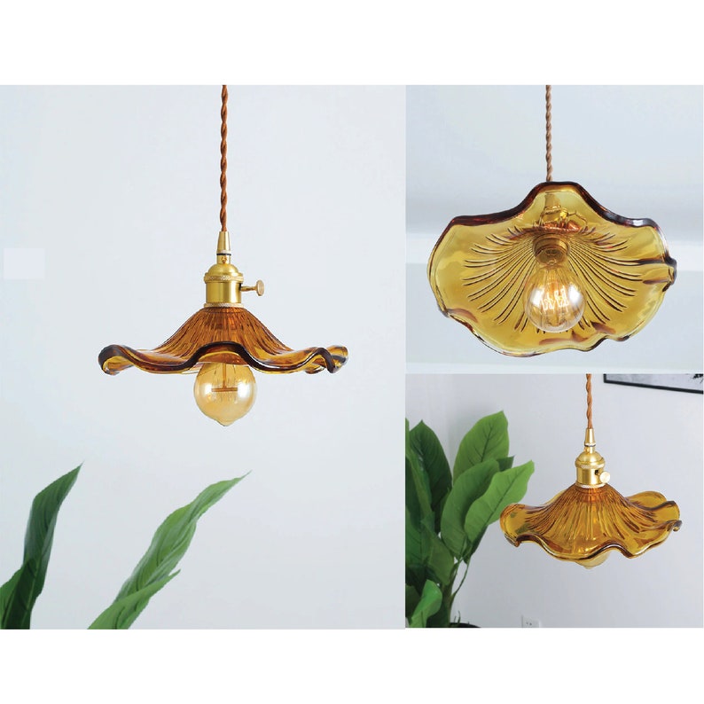 Flower Glass Pendant Lamp Glass Pendant Light Shade Brass Etsy