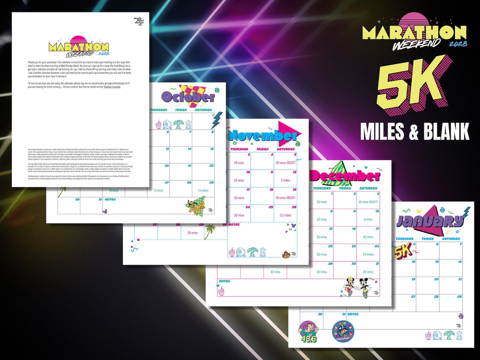 5K Training Calendar 2023 Marathon Weekend Blank and Mile Etsy