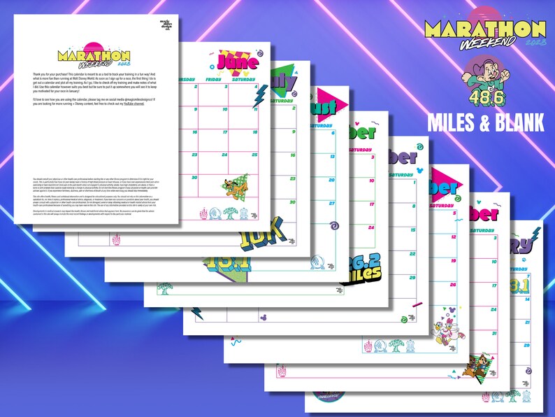 Dopey Training Calendar 2023 Marathon Weekend Blank and Etsy