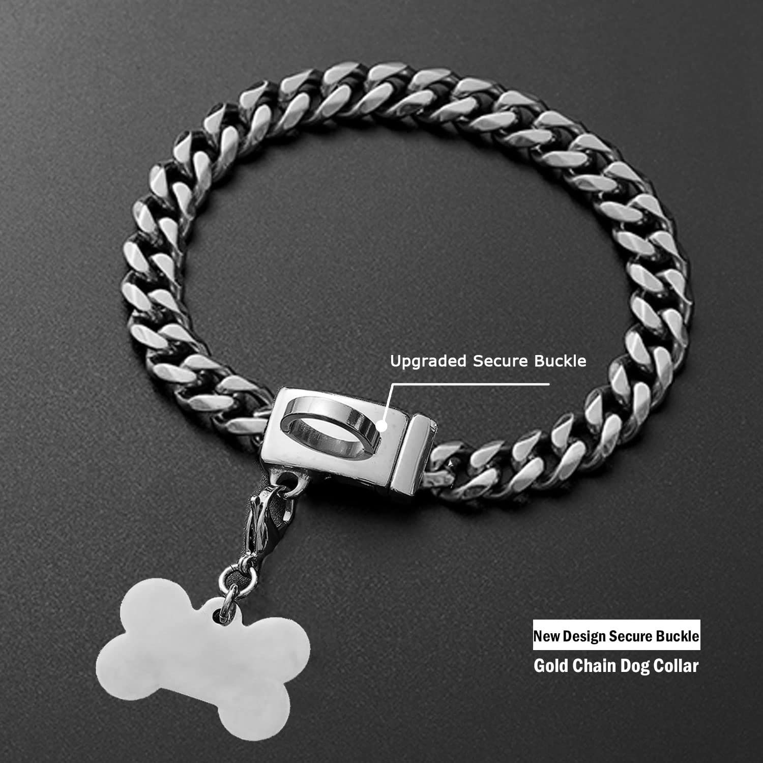 Personalized Handmade Dog Chain Collar with New DRing Secure Buckle,13MM Strong Stainless Steel