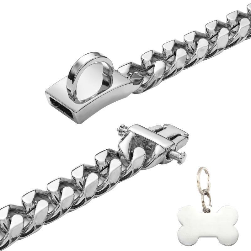 Personalized Handmade Dog Chain Collar with New D-Ring Secure Buckle,13MM Strong Stainless Steel Cuban Link Necklace Pet Collar Gift