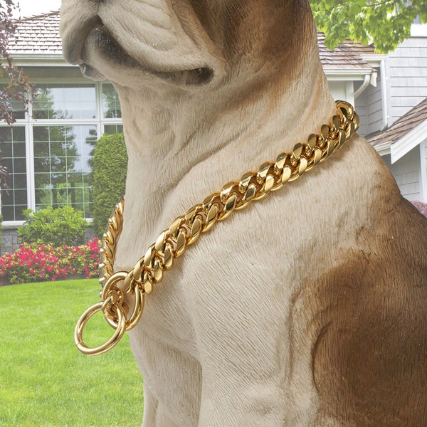 Personalise Dog Chain  Collar Gold Cuban Link Chain Metal Links Heavy Duty Walking Training Chain Collar for Small Medium Large Dogs