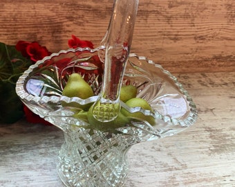 Vintage Vase Heavy Cut Glass Flower Basket Vase Diamond Pattern.