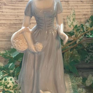 Vintage Ceramic Figurine Girl with Ducks, Porcelain Statue Girl with White Ducks