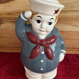 Vintage Sailor Boy Ceramic Piggy Bank Saluting Star on Hat