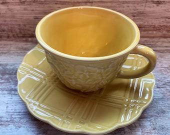 Vintage Bordallo Pinheiro Yellow Cup & Saucer Portugal.