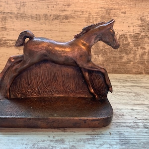 Vintage Bronze Copper Running Colt Horse Bookends