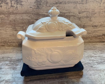 Vintage Japan white ceramic fruit embossed tureen