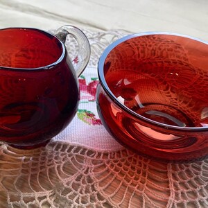 vintage ruby red creamer and sugar