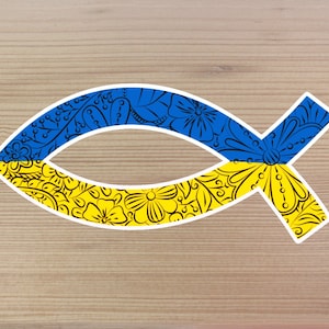Sticker - Ukraine christliches Fischsymbol verziert