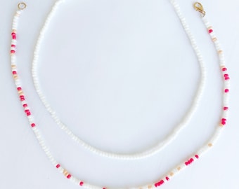 Pastel Seed Bead Necklace Set | Beachy Coral Necklace | Water Proof Necklaces for Swimming