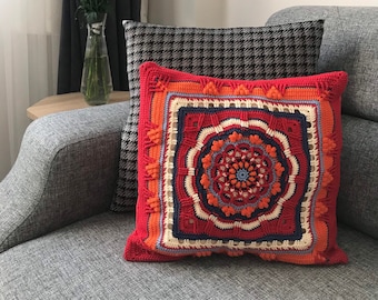 Funda de almohada mediterránea de crochet: cojín étnico de algodón