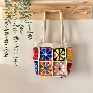 ZORA CRAFT Crochet Granny Square Shoulder Bag - Bohemian Sunflower Vintage Purse, Gift For Women - View #10