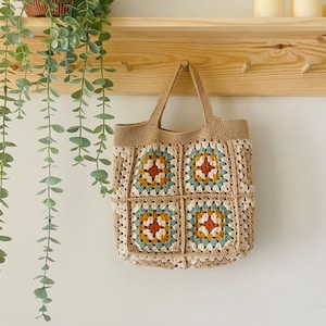 Granny Square Minimal Crochet Bag, Granny Square Tote Bag, Crochet Afghan Bag, Vintage Bag