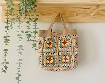 Handmade Granny Square Crochet Tote Bag: Vintage Afghan Style