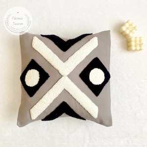 Gray Modern Style Punch Needle Pillow Cover, Decorative Embroidered Cushion Cover, Home gift