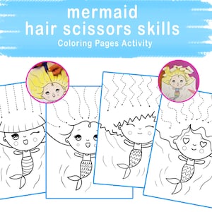 Kids Activities Coloring Pages - mermaid hair scissors skills, Pre-K Worksheet - Pretend Play Barber Shop, Cutting Practice Sheet