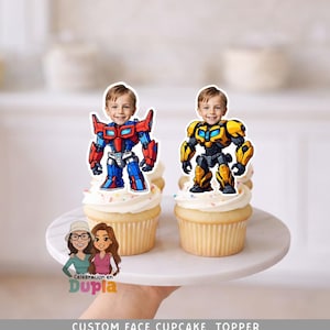 Topper de cupcake Herói Mecânico – Tema de Ação Facial Personalizado – Download Digital
