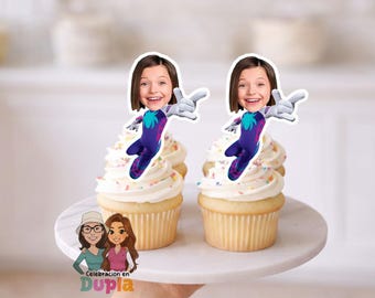 Pink Web Hero Cupcake Topper – Custom Face Superhero Theme – Printable File