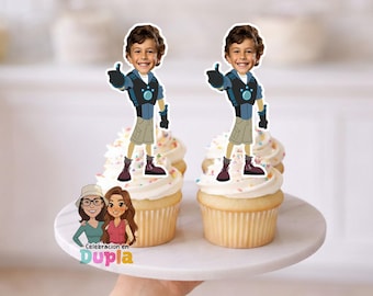 Décoration pour cupcakes héros de l'aventure animalière - Thème explorateur de visage personnalisé - Téléchargement numérique